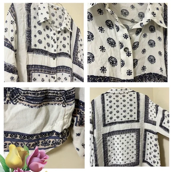 Free People Voile Little Secrets Shirt in a white and blue bandana print size XS - Picture 5 of 5